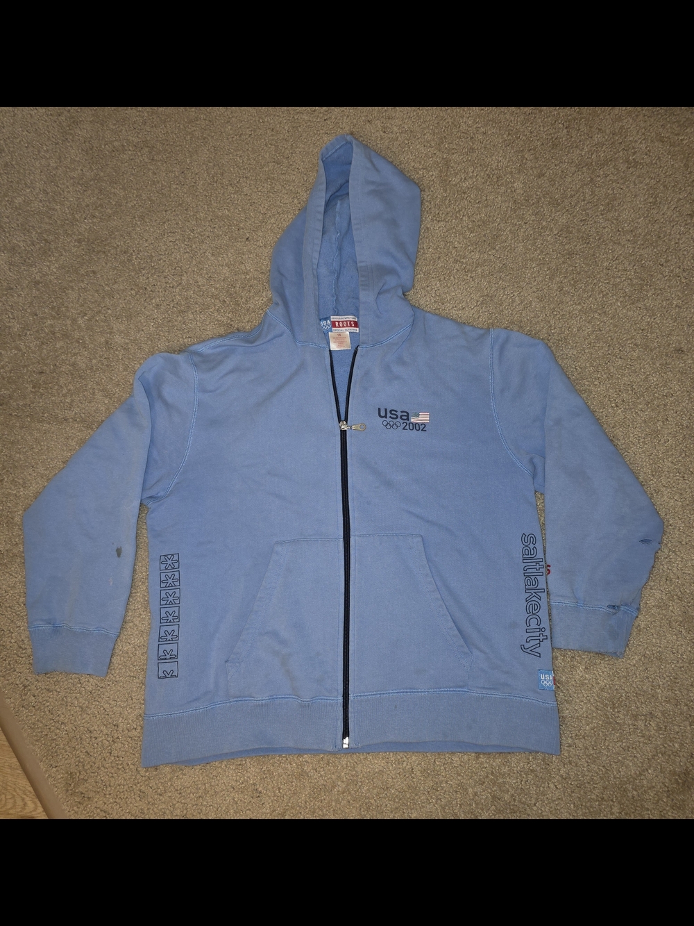 USA Olympics 2002 Light Blue Zip-Up Hoodie Salt Lake City